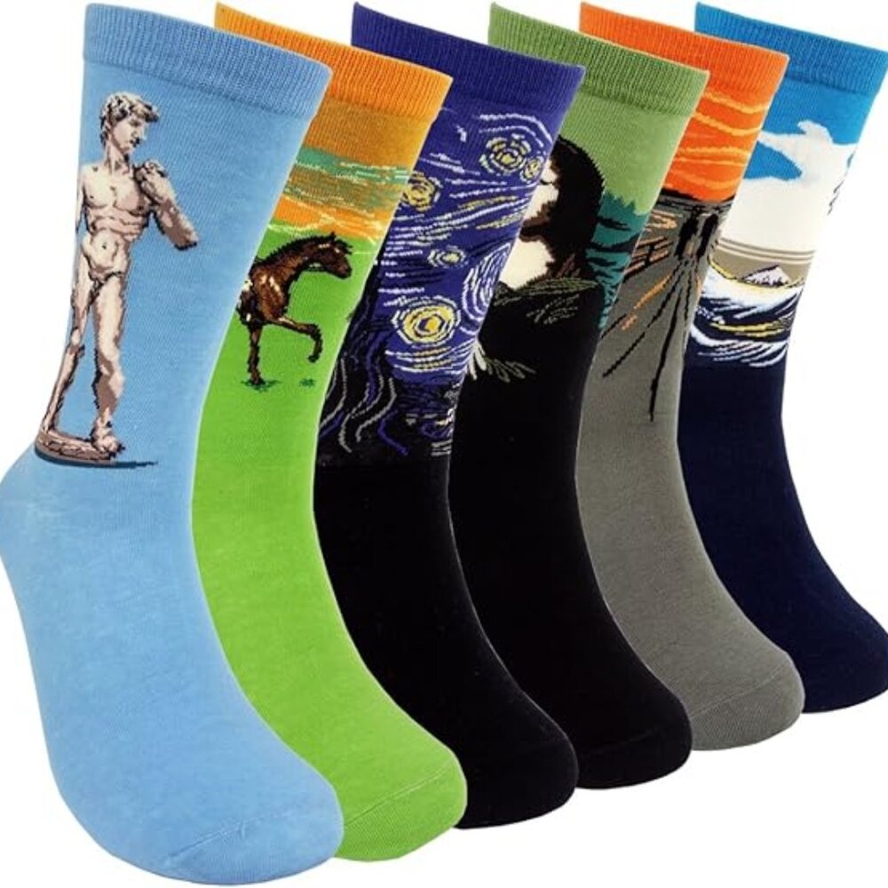 6 Pair Men's Famous Artist Painting Printed Dress Socks Size‎ 10-13